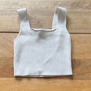 White Ribbed Knit Cropped Tank Top